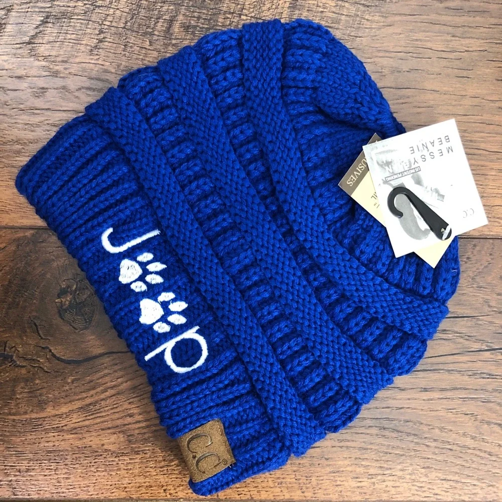 Jeep Paw Print Pony Tail Messy Bun Beanie‎